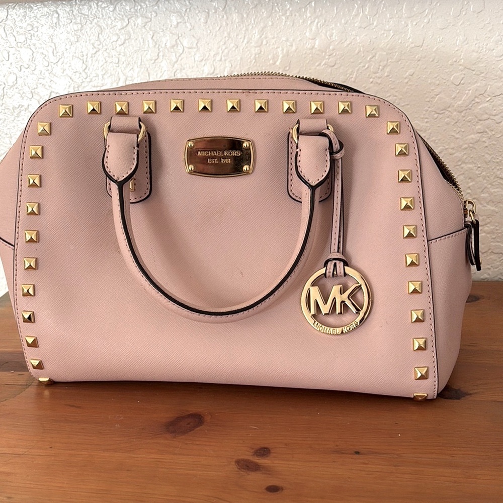 Michael Kors Pink Satchel with Gold Studs